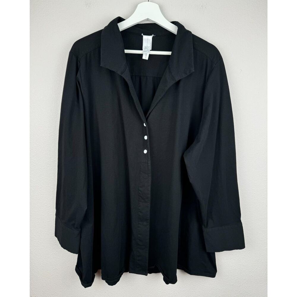 Marla Wynne Layers Top Womens Size 3X Black Long Sleeve Button Career Workwear
